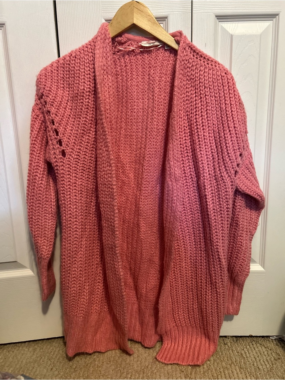 Cozy Open-Front Pink Knit Cardigan Sweater